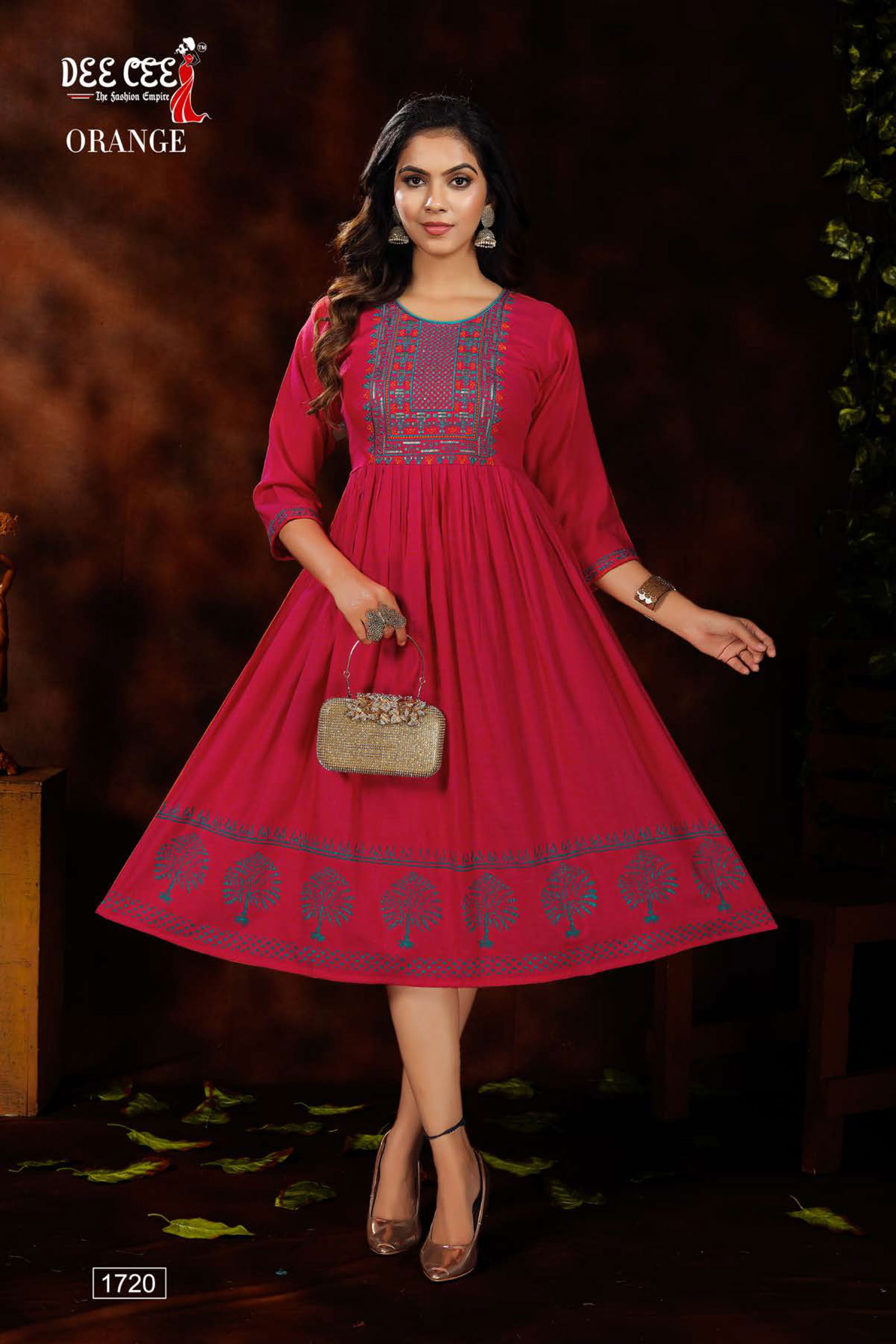 Dee Cee Orange Rayon Fancy Wear Designer Latest Kurtis Collection
